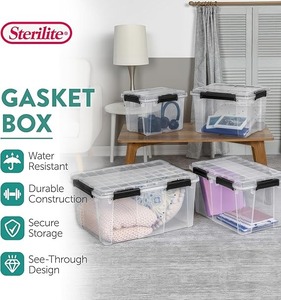 8 Pack 54 Qt Gasket Box, <b>Clear</b> Stackable <b>Plastic</b> Storage <b>Container</b> with Lids, Black - Waterproof and Dustproof - Product Image 2