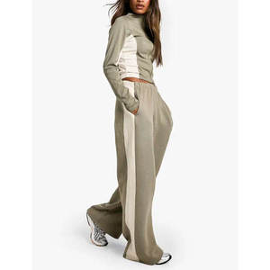 Conjunto de Top Corto y Pantalones Anchos para Mujer, Conjunto de Algodón Personalizado para Mujer, Conjunto Casual de Dos Piezas Premium para Mujer, Moda Femenina - Product Image 3
