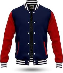 Chaqueta de béisbol para hombre con letras gráficas, ribete a rayas y bloques de color, chaqueta universitaria para niños con mangas de cuero. - Product Image 6