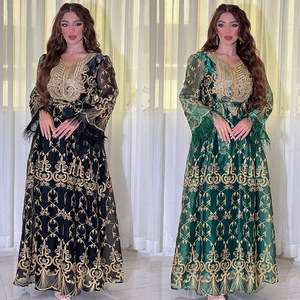 Abaya Dubai <span class=keywords><strong>turchia</strong></span> musulmana moda <span class=keywords><strong>Hijab</strong></span> abito scollo a V manica lunga in Tulle ricamo decorazione produttori per abiti doganali - Product Image 3