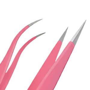 Ensemble de pinces à extensions de cils, 2 pièces, pointes droites et courbées, applicateur de cils en acier inoxydable rose, outil de beauté de précision - Product Image 5