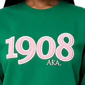 Green AKA 1908 Crewneck Sweatshirt Women's Premium Fleece Long Sleeve Casual Greek Sorority Pullover <b>Top</b> - Product Image 6