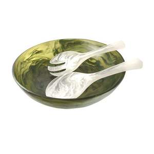 Ensemble de Cuillères à Salade Vertes Marbrées avec Poignées Torsadées, Outils de Salade en Résine Écologique, Lavables au Lave-Vaisselle et Compatibles Micro-Ondes - Product Image 1