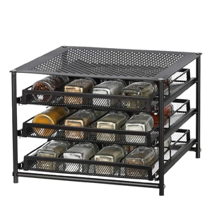 Stainless Steel Metal Square Shape Black Finished Wall Mounted glass, spice <b>rack</b> <b>Storage</b> Shelve Hot Selling - Product Image 1