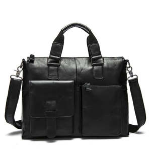 High Quality Top Grain Leather Men's Business Briefcase Multi Pocket Executive Office Messenger with Shoulder Strap - Product Image 1