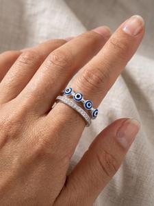 Anillo de compromiso de plata de ley vintage con diseño de ojo turco, diamante CZ y engaste de garra, ideal para bodas, fiestas, ocasiones y como regalo de aniversario. - Product Image 5