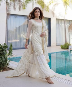 FANCY GEORGETTE EMBROIDERY SEQUENCE ZARI WORK COTTON <b>TOP</b> SHARARA DUPATTA <b>FESTIVE</b> WEAR LUXURY MULTI COLOR WHOLESALE PRICE ETHNIC - Product Image 1