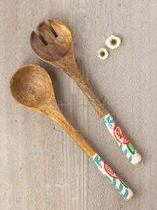 Bol à salade en bois de haute qualité avec cuillères de service grands bols à soupe à salade solide en bois d'acacia - Product Image 3