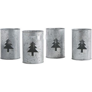 Magnifique ensemble de 3 seaux décoratifs de Noël vintage en métal argenté galvanisé avec poignées, pour sublimation vierge - Product Image 2