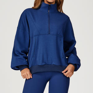 Sweat à capuche sport pour femme à manches longues et col demi-zippé, coupe ample, vêtement de sport respirant et confortable pour le yoga et la course à pied - Product Image 2