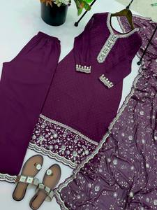 Luxury Wine Purple Embroidered Pakistani Salwar Suit Set Dupatta | Women's <b>Prom</b> Graduation Diwali Party Wear Ethnic <b>Dress</b> - Product Image 6