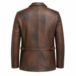 Blazer de Cuero Marrón Desgastado de Lujo para Hombre, Doble Botonadura, Solapa con Muescas, Chaqueta de Traje Retro para Negocios, Ajuste Premium a Medida, OEM - Product Image 2