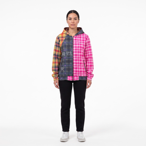 Custom OEM Reversible Hoodie Leopard Print Check Plaid Color Block <b>Zip</b> <b>Up</b> <b>Jacket</b> <b>Women</b> Streetwear Outerwear - Product Image 1