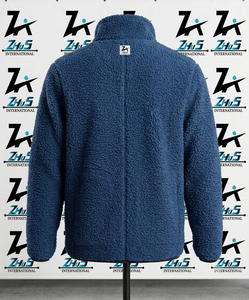 Men's Blue <b>Fleece</b> <b>Jacket</b> Stand Collar Zipper Closure Windproof Winter Outerwear Casual Style <b>Thick</b> Sherpa Lining Sherpa <b>Jackets</b> - Product Image 2