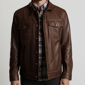 Men's Stylish Coated Woven Genuine Leather Varsity <b>Jacket</b> Stand Collar Streetwear Breathable Sherpa <b>Lined</b> Vintage Style Multiple - Product Image 5