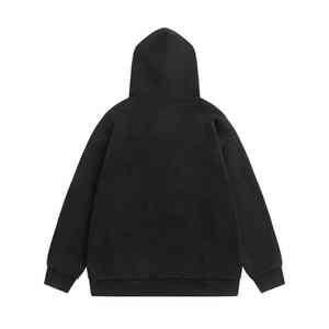 Sweat à capuche pour homme 100% coton, coupe ample, effet délavé, avec fermeture éclair, motif Street Love imprimé et broderie 3D, hiver - Product Image 5