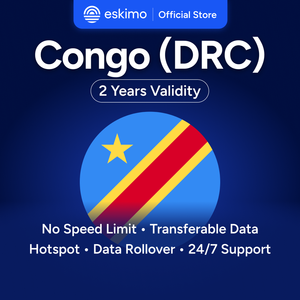eSIM ดาต้าเอสกิโม คองโก (DRC) 10GB ความเร็วสูง 4G/5G ไม่ต้องใช้ซิมการ์ดแบบกายภาพ ใช้งานได้ 2 ปี ดาต้าไม่จำกัดแบบโรลโอเวอร์ - Product Image 1
