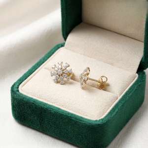 Pendientes de Oro Amarillo Sólido de 14K con Diamantes Naturales en Forma de Racimo Floral, Joyería Fina, Memoria Jewels - Product Image 1