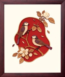 <b>Framed</b> Wooden <b>Wall</b> Art Carved Birds And Flowers Traditional Decor For Living Room - Product Image 1