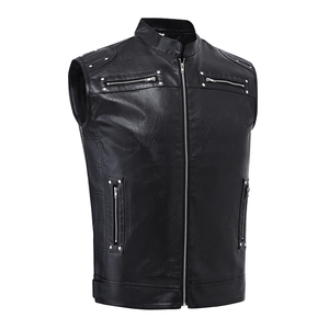 Chaleco de Cuero PU de Primera Calidad con Estampado de Bandera Americana, Estilo Motero, Cierre de Cremallera Frontal, Cuello Camisero, Ropa Exterior para Hombre - Product Image 5