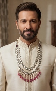 Designer Kundan Polki Groom Mala <b>Necklace</b> for Men Traditional Wedding Sherwani <b>Necklace</b> Ethnic Baraat Jewelry Statement Mala - Product Image 6