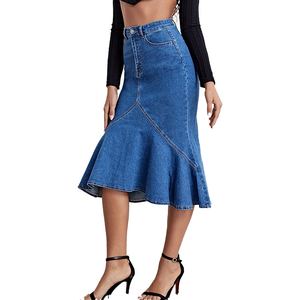 Jupe en jean tendance pour femme, style Y2K, avec poches, taille haute, boutonnée, décontractée, prête à être expédiée - Product Image 5