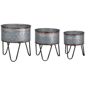 Vintage Galvanized Metal Planter with Heavy-Duty Iron Stand <b>Large</b> Round Indoor Outdoor Flower <b>Pot</b> for Farmhouse Garden Decor - Product Image 4