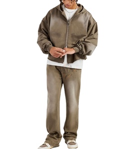 Chándal de algodón unisex vintage personalizado con cremallera completa, lavado ácido, talla grande, liso, con estampado de pedrería OEM 2026 - Product Image 4