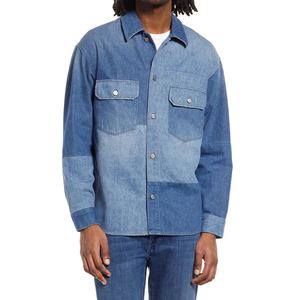Camisas de algodón transpirables de manga larga para hombre, estilo denim lavado, con botones, azul, corte regular, desgastado, casual. - Product Image 2