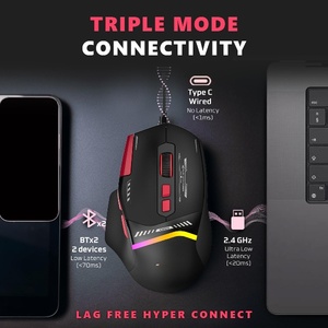 Wireless 2.4Ghz RGB Backlit <b>USB</b> Wireless Gaming <b>Mouse</b> Tri Mode Rechargeable 12800 DPI Programmable Buttons Ergonomic Design - Product Image 2