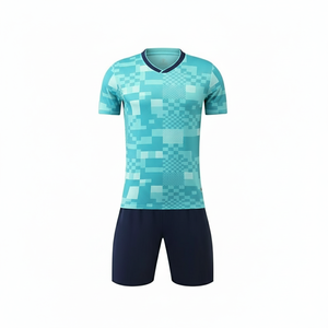 Camiseta de Fútbol Sublimada Color Verde Azulado para Hombre, Manga Corta, Cuello en V, Poliéster que Absorbe la Humedad, Ropa Deportiva para Todas las Temporadas, Patrón Geométrico - Product Image 2