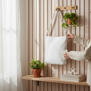 Sac fourre-tout EcoDari en toile blanche avec bandoulière réglable, motif lettres, minimaliste, décontracté, sac à bandoulière quotidien unisexe, taille moyenne - Product Image 4