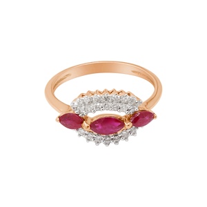 Anillo de Compromiso de Oro Amarillo Sólido de 18K con Rubí Natural Marquise y Halo de Diamantes, Joyería Fina, Memoria Jewels, Venta al Por Mayor - Product Image 2