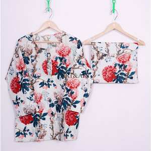 Conjuntos de Pijamas de Verano para Mujer al por Mayor, de Lujo, Alta Calidad, Suaves, Transpirables, 100% Algodón, con Elegante Estampado Floral, Ecológicos - Product Image 3