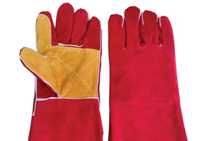 Extra Long Leather Welding <b>Gloves</b> Red Yellow Fleece Lined Molten Metal Splash Test <b>Type</b> B Straight Thumb MIG TIG Customizable - Product Image 3