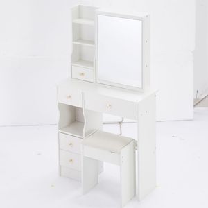 29.2\" Kids' Desktop Vanity Table Set Cushioned Stool Extra Large Right-<b>Sliding</b> Mirror <b>Small</b> Size Left Drawer Multi-Layer High - Product Image 5