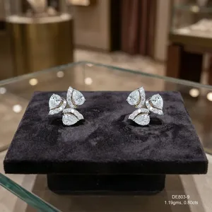 Boucles d'oreilles en or rose 14 carats avec diamants de laboratoire, 0,80 ct, ronds et en forme de poire, EF VVS-VS, bijoux de luxe pour femmes, cadeau de mariage - Product Image 1