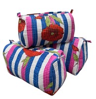 Trousse de Maquillage de Voyage Pliable et Légère en Coton Imprimé à la Main, Rayures Multicolores, Matelassée - Lot de 3 - Meilleure Vente