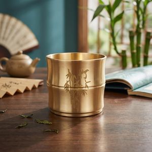 Tasse à thé et soucoupe en laiton plaqué or, design floral attrayant et accrocheur, à prix impressionnants, en provenance d'Inde - Product Image 3
