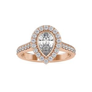 Bague de fiançailles en moissanite taille poire, monture pavée en or rose, alliance romantique pour femme, bijou en forme de goutte d'eau - Product Image 2