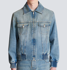 Veste en jean éco-responsable pour homme, nouvelle tendance, effet délavé léger, effet aléatoire, style streetwear hiver, fermeture éclair - Product Image 6