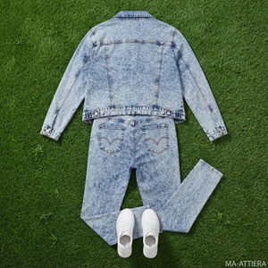 Women Acid Wash Denim <b>Jacket</b> And <b>Straight</b> Leg Jeans Set Casual Two Piece Matching Denim Outfit Streetwear Fashion - Product Image 6