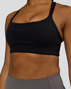 Soutien-gorge de sport noir à col carré et dos nageur pour femme, maintien moyen, yoga, fitness, sans coutures, respirant, anti-transpiration, en Spandex et Polyester - Product Image 6