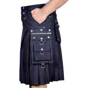 Kilt en gros pour hommes - Kilt utilitaire gothique en coton noir à 8 poches pour hommes 2026 - Product Image 6