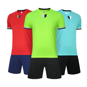 Maillots de football à séchage rapide, respirants, manches courtes, été, haute qualité, 100% polyester, teinture unie, imprimé par sublimation, col en V - Product Image 1