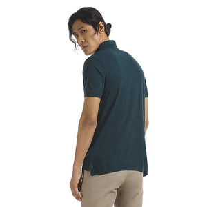 Chemise pour homme en piqué de coton vert foncé à manches courtes, couleur unie, décontractée, respirante, tricotée, coupe classique, logo sur le devant, séchage rapide - Product Image 3