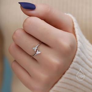 แหวนเปิดรูปผีเสื้อคู่ แหวนเงินสเตอร์ลิง แหวนผีเสื้อปรับขนาดได้ แหวนเปิดรูปผีเสื้อประดับเพชร CZ - Product Image 5