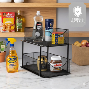 Organisateur sous évier à 2 niveaux - Étagère de rangement coulissante en maille pour salle de bain et comptoir de cuisine en acier carbone - Product Image 5