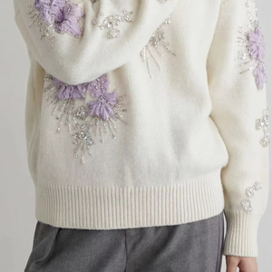 Pull pour femme en tricot respirant à manches longues, col rond, couleur unie, style coréen, nouvelle collection automne/hiver, broderie 3D - Product Image 6