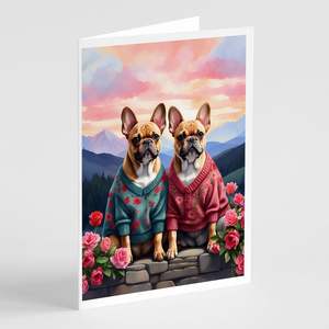 Whimsical French Bulldog ไพ่สองหัวใจ A7การ์ดอวยพร8ใบเปล่าพร้อมซองจดหมายขนาด5x7 - Product Image 1
